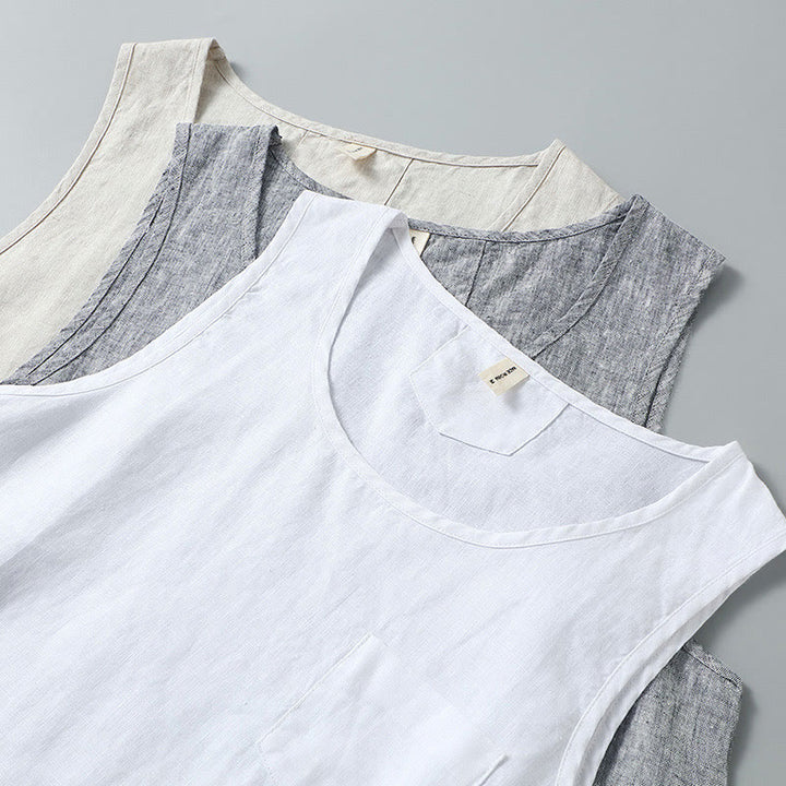 Buddha Stones Summer Solid Color Side Slit Design Sleeveless Men's Linen Vest - image 12