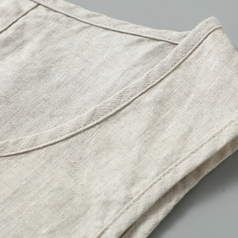 Buddha Stones Summer Solid Color Side Slit Design Sleeveless Men's Linen Vest - image 3