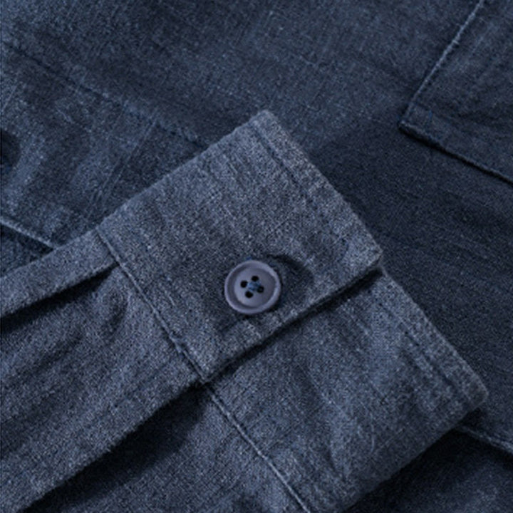 Buddha Stones Commute Fall Solid Color Lapel Men's Long Sleeve Cotton Linen Shirt With Pocket - image 18