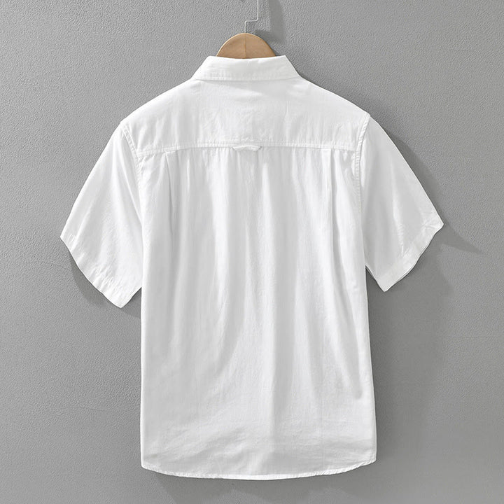 Buddha Stones Artistic Simple Design Embroidery Bamboo Pattern Men's Short Sleeve Cotton Shirt - image 2