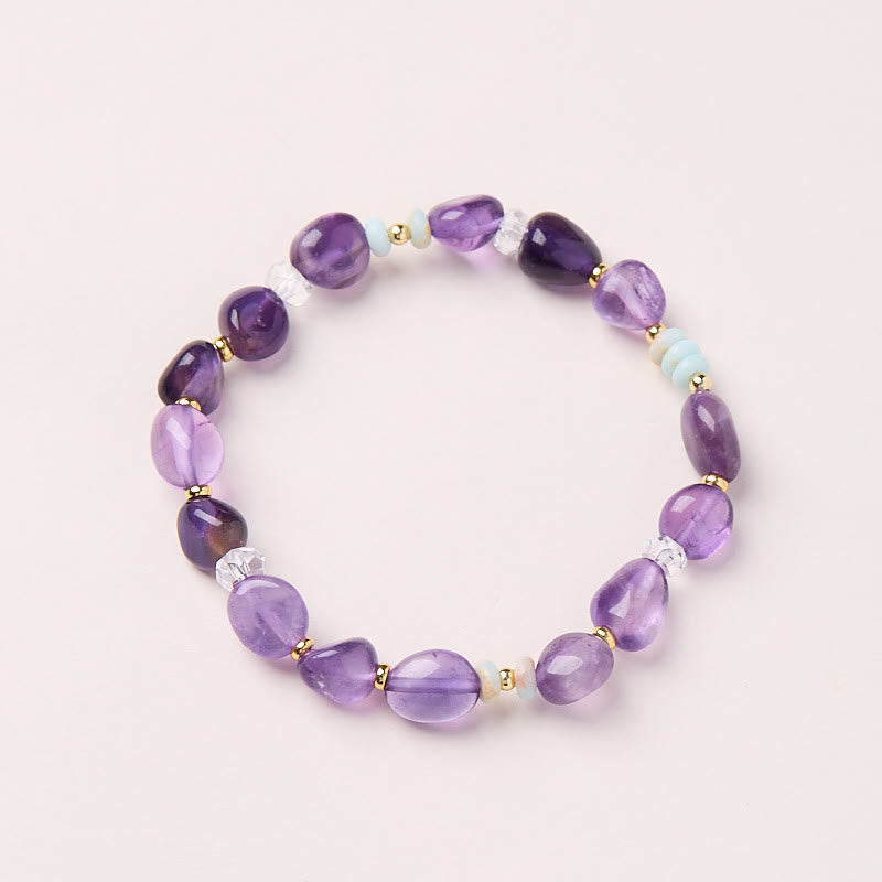 Buddha Stones Natural Irregular Amethyst Shoushan Stone White Crystal Healing Bracelet - image 1