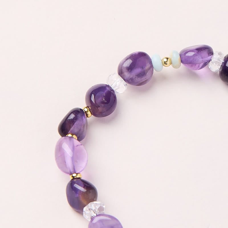 Buddha Stones Natural Irregular Amethyst Shoushan Stone White Crystal Healing Bracelet - image 3