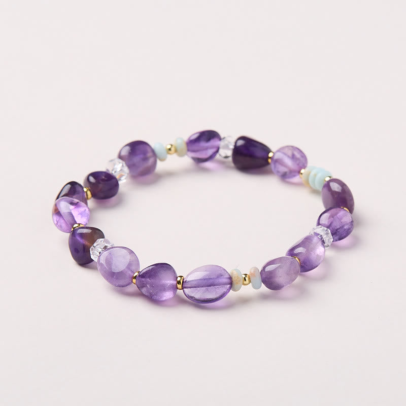 Buddha Stones Natural Irregular Amethyst Shoushan Stone White Crystal Healing Bracelet - Amethyst(Wrist Circumference 14-16cm) - image 0