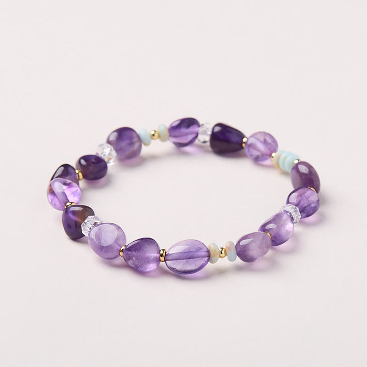 Buddha Stones Natural Irregular Amethyst Shoushan Stone White Crystal Healing Bracelet - Amethyst(Wrist Circumference 14-16cm) - image 0