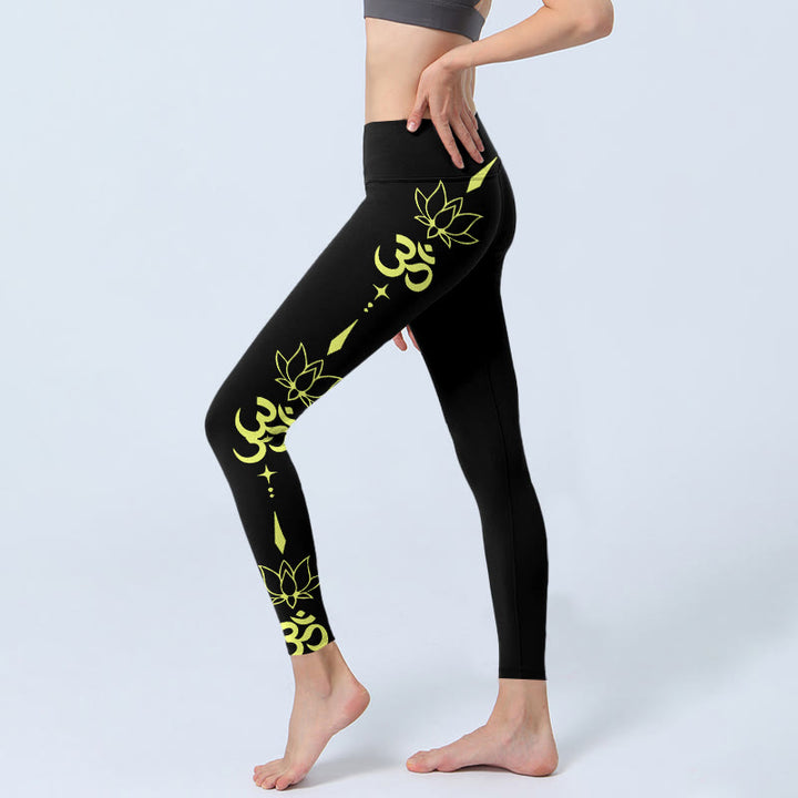 Buddha Stones Lotus Flower OM Symbol Print Gym Leggings Women's Yoga Pants - image 2