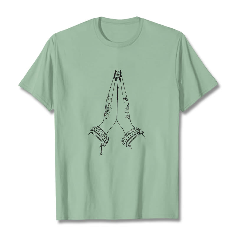 Buddha Stones Put Hands Together Prayer Design Tee T-shirt - PaleGreen - 2XL - image 14