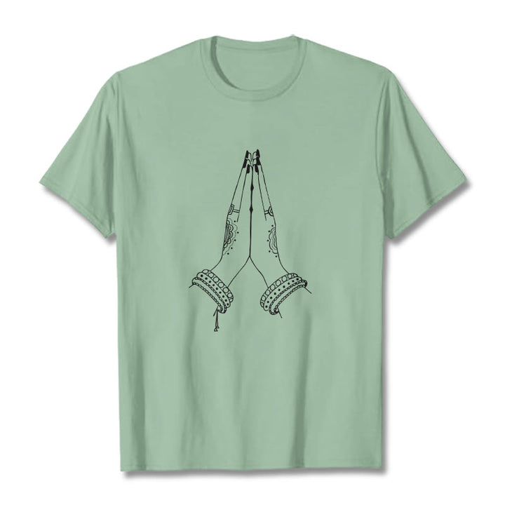 Buddha Stones Put Hands Together Prayer Design Tee T-shirt - PaleGreen - 2XL - image 14