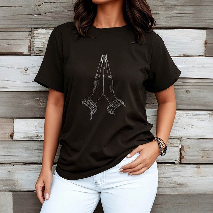 Buddha Stones Put Hands Together Prayer Design Tee T-shirt - image 6