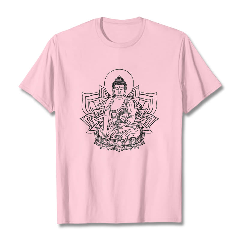 Buddha Stones Medicine Buddha Seated On A Lotus Pedestal Tee T-shirt - LightPink - 2XL - image 12