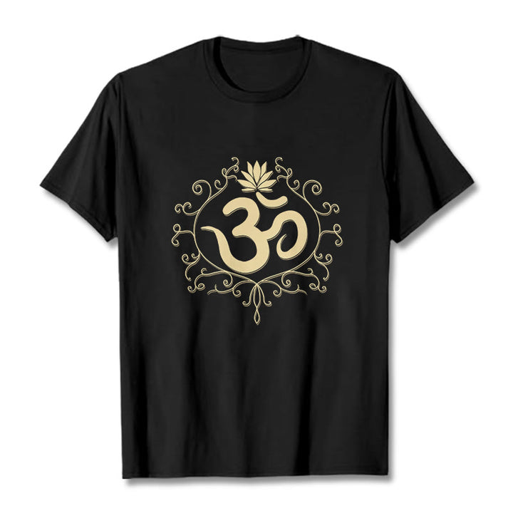 Buddha Stones Om Symbol Vines Lotus Flower Tee T-shirt - Black - 2XL - image 0