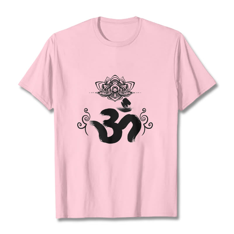 Buddha Stones Om Symbol Sanskrit Floral Tee T-shirt - LightPink - 2XL - image 14