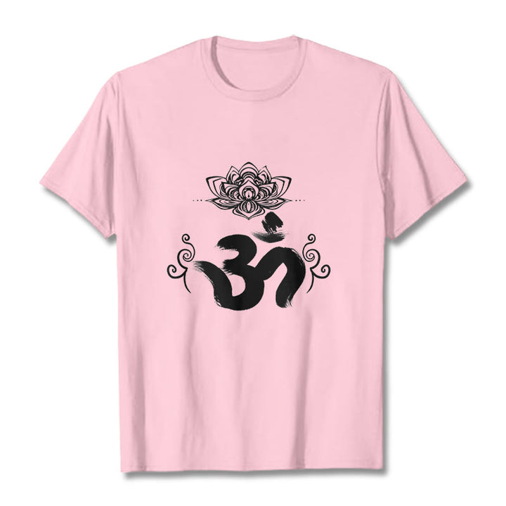 Buddha Stones Om Symbol Sanskrit Floral Tee T-shirt - LightPink - 2XL - image 14