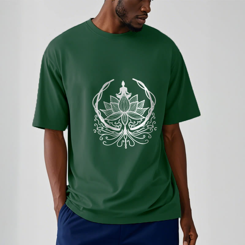 Buddha Stones Meditation Buddha Seated Inside A Lotus Flower Tee T-shirt - image 5