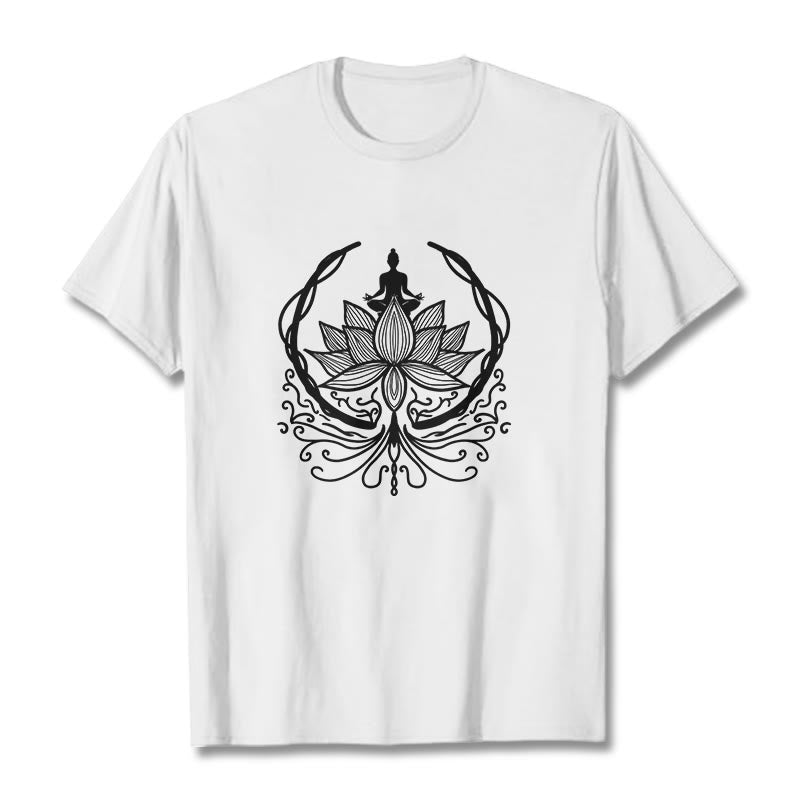 Buddha Stones Meditation Buddha Seated Inside A Lotus Flower Tee T-shirt - White - 2XL - image 0
