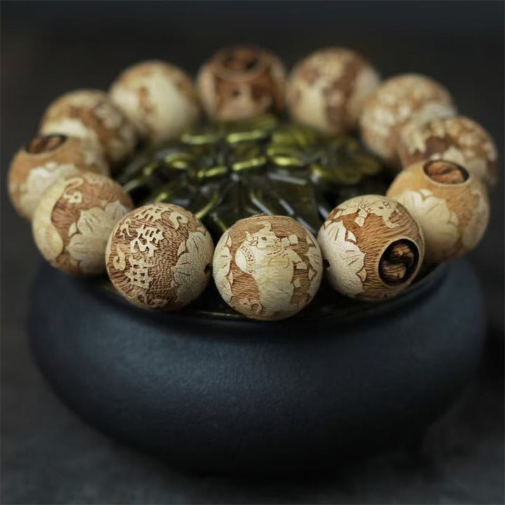 Buddha Stones Camphor Wood Yin Yang Ox Engraved Clarity Bracelet - image 3