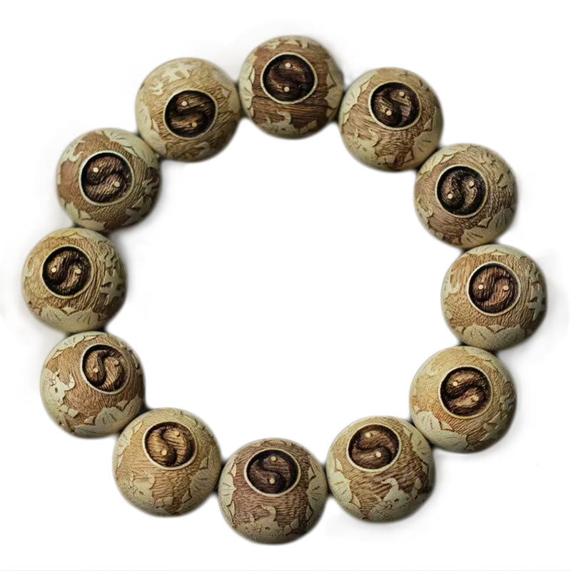 Buddha Stones Camphor Wood Yin Yang Ox Engraved Clarity Bracelet - image 10