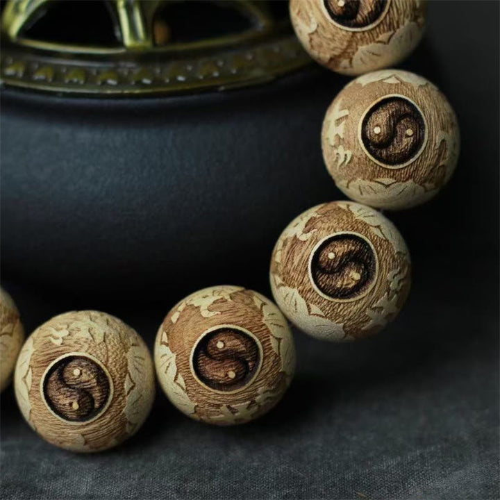 Buddha Stones Camphor Wood Yin Yang Ox Engraved Clarity Bracelet - image 9