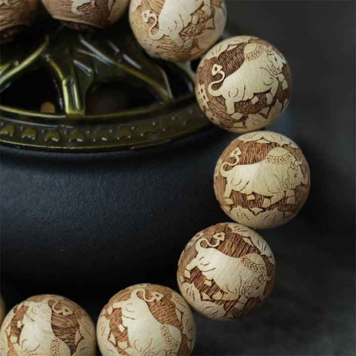 Buddha Stones Camphor Wood Yin Yang Ox Engraved Clarity Bracelet - image 8