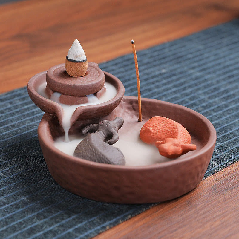 Buddha Stones Koi Fish Ox Purple Clay Ceramic Incense Stick Holder Healing Incense Burner Decoration - image 1