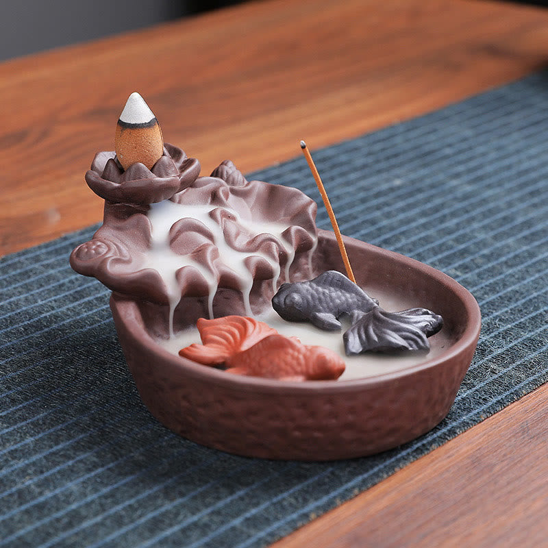 Buddha Stones Koi Fish Ox Purple Clay Ceramic Incense Stick Holder Healing Incense Burner Decoration - image 7