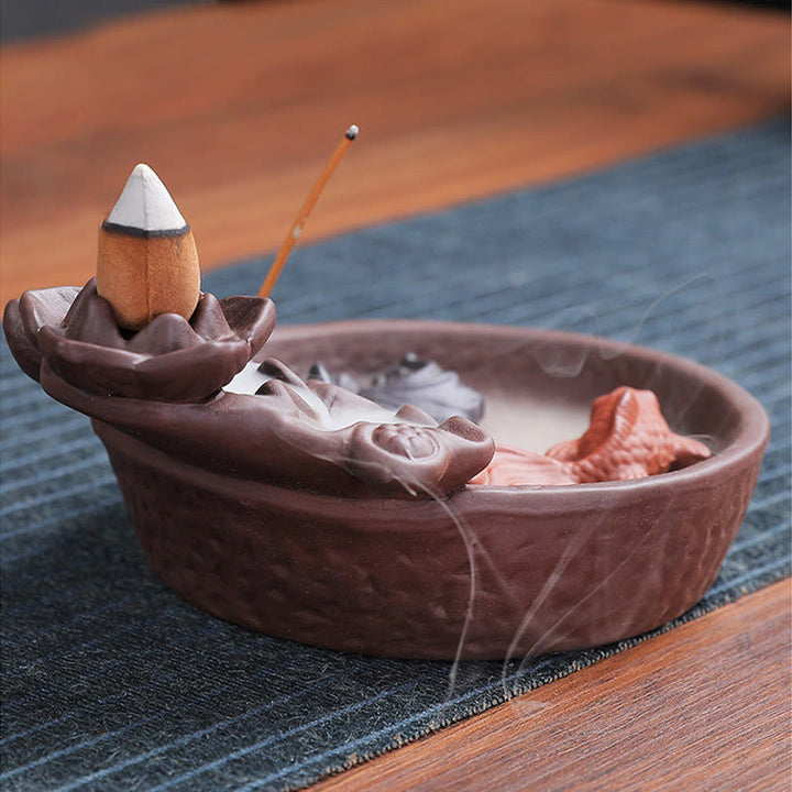 Buddha Stones Koi Fish Ox Purple Clay Ceramic Incense Stick Holder Healing Incense Burner Decoration - image 10