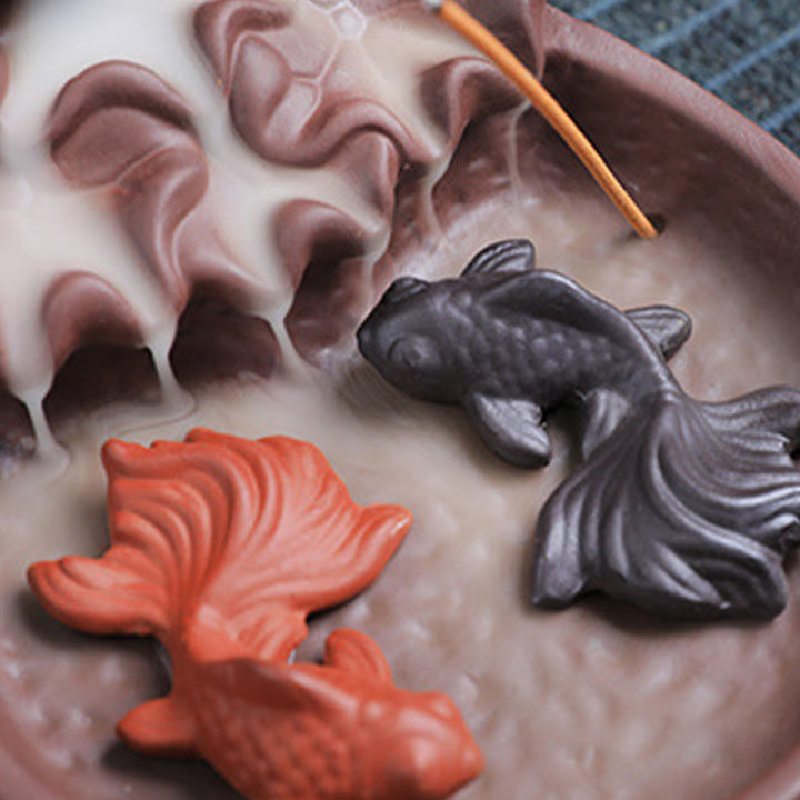 Buddha Stones Koi Fish Ox Purple Clay Ceramic Incense Stick Holder Healing Incense Burner Decoration - image 12