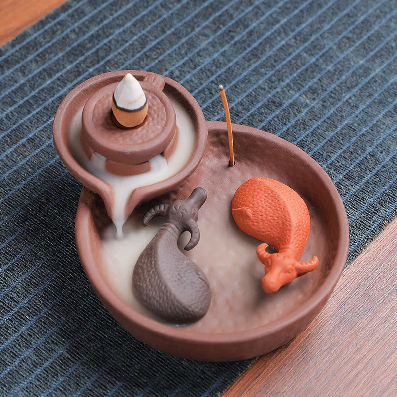 Buddha Stones Koi Fish Ox Purple Clay Ceramic Incense Stick Holder Healing Incense Burner Decoration - Ox 10.8*13.5*5cm(without incense) - image 0
