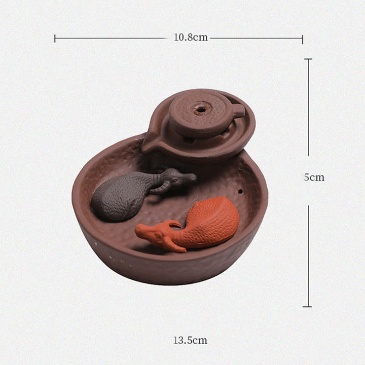 Buddha Stones Koi Fish Ox Purple Clay Ceramic Incense Stick Holder Healing Incense Burner Decoration - image 4