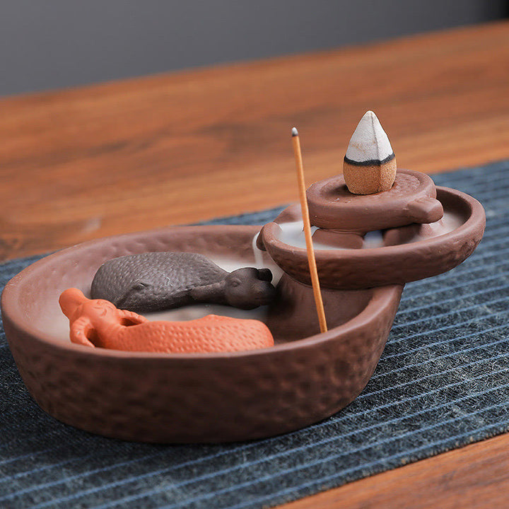 Buddha Stones Koi Fish Ox Purple Clay Ceramic Incense Stick Holder Healing Incense Burner Decoration - image 2