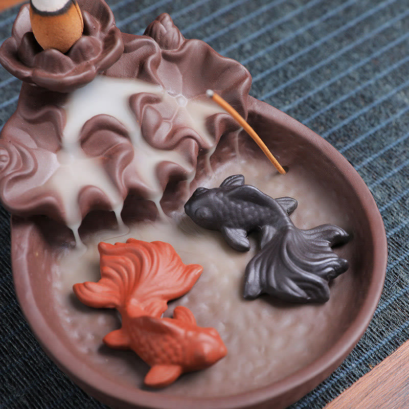 Buddha Stones Koi Fish Ox Purple Clay Ceramic Incense Stick Holder Healing Incense Burner Decoration - image 11