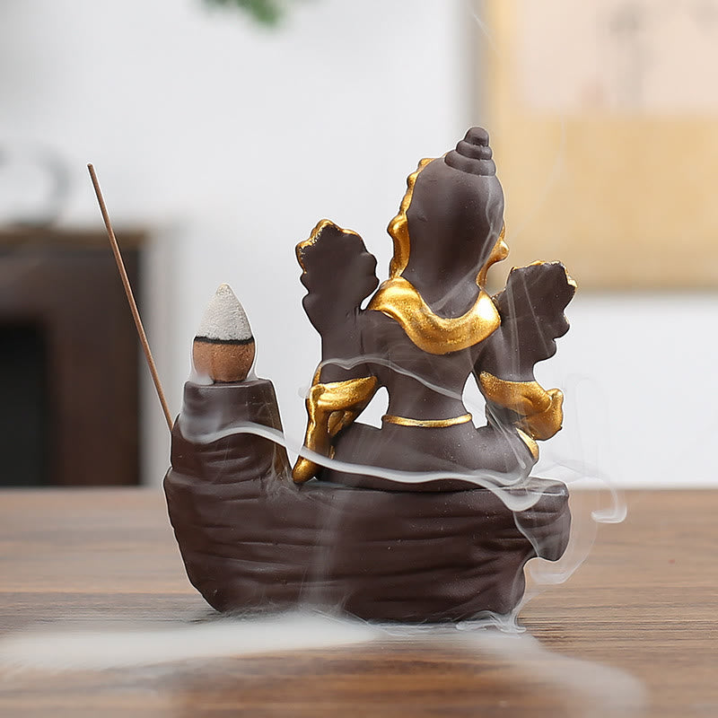 Buddha Stones Ganesh Elephant Purple Clay Backflow Smoke Fountain Protection Stick Incense Burner - image 3