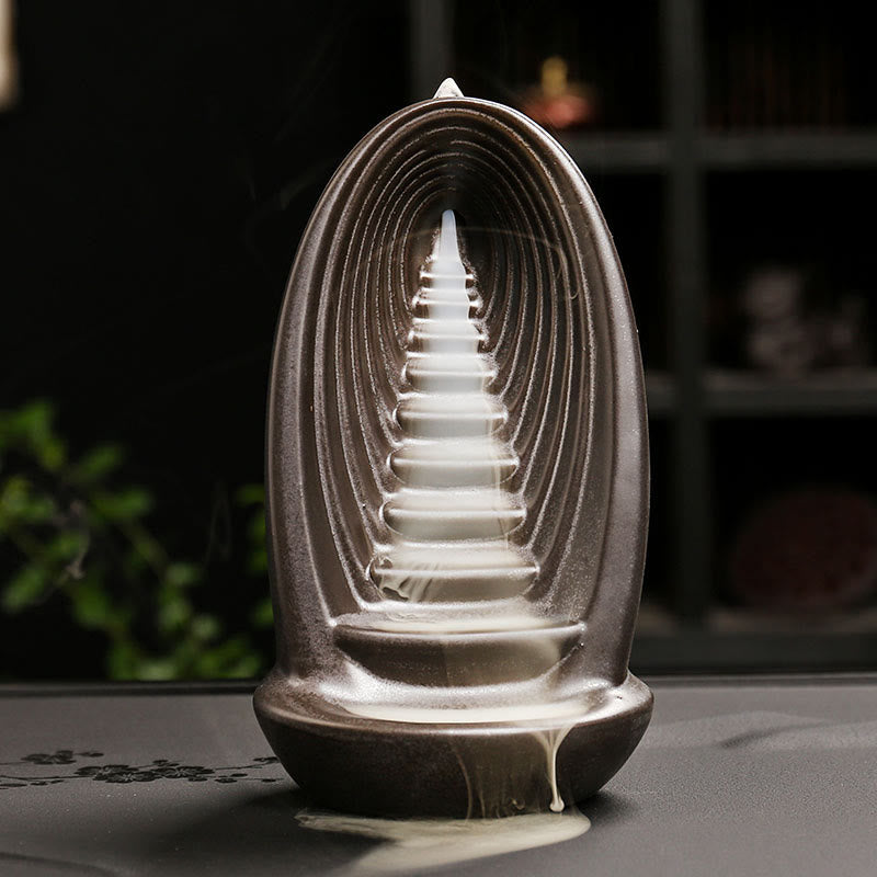 Buddha Stones Stairs Mountains Water Buddha Hand Ceramic Backflow Smoke Fountain Meditation Incense Burner Decoration - Stairs 9.7*8.1*16.8cm - image 0