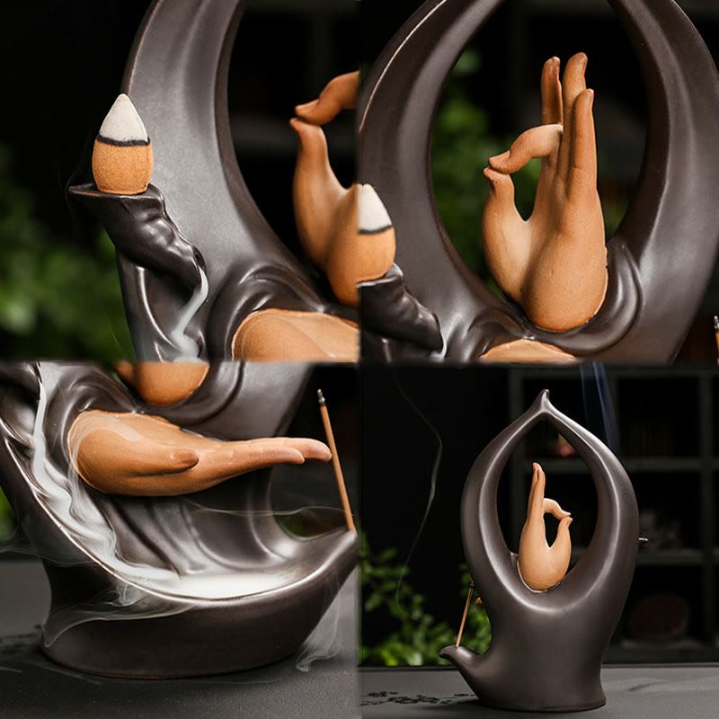 Buddha Stones Stairs Mountains Water Buddha Hand Ceramic Backflow Smoke Fountain Meditation Incense Burner Decoration - image 9