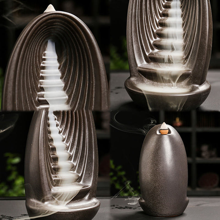 Buddha Stones Stairs Mountains Water Buddha Hand Ceramic Backflow Smoke Fountain Meditation Incense Burner Decoration - image 1