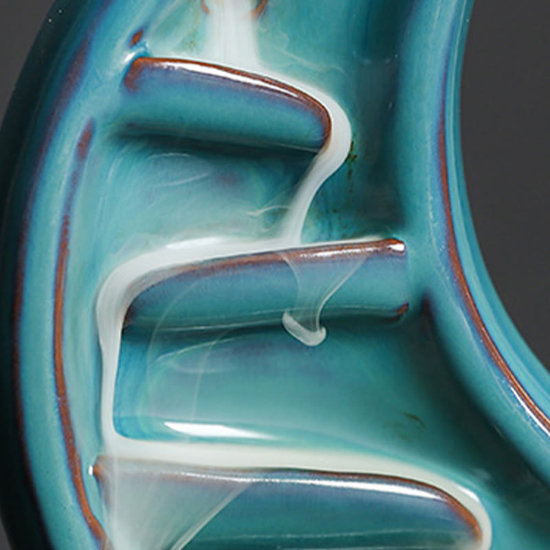 Buddha Stones Blue Crescent Moon Ceramic Backflow Smoke Fountain Meditation Candlestick Incense Burner Decoration - image 12