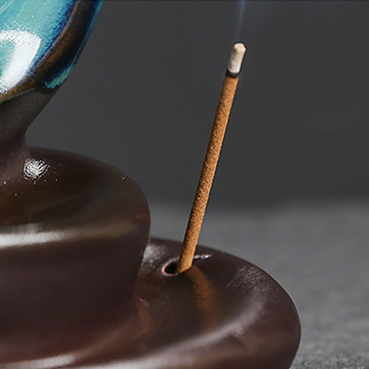Buddha Stones Blue Crescent Moon Ceramic Backflow Smoke Fountain Meditation Candlestick Incense Burner Decoration - image 14
