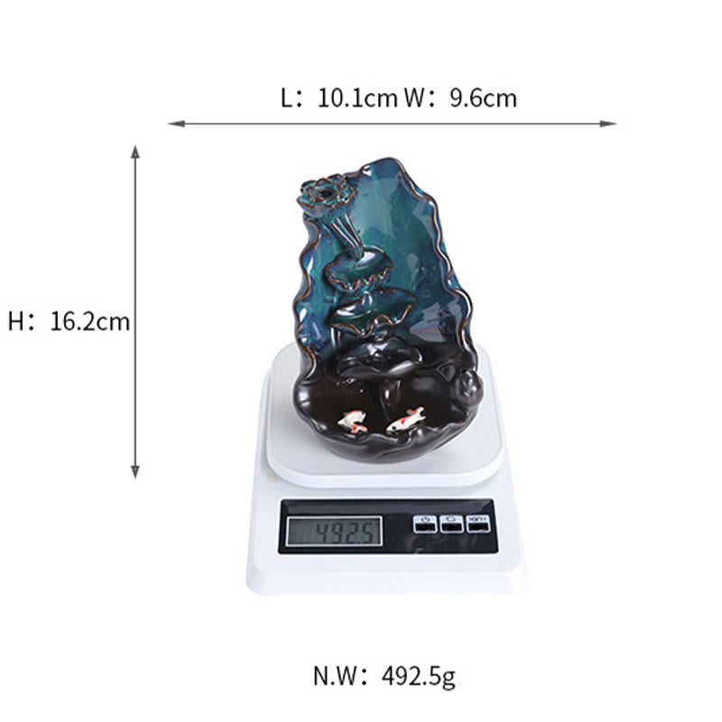 Buddha Stones Blue Lotus Leaf Ceramic Backflow Smoke Fountain Spiritual Incense Burner Decoration - image 9