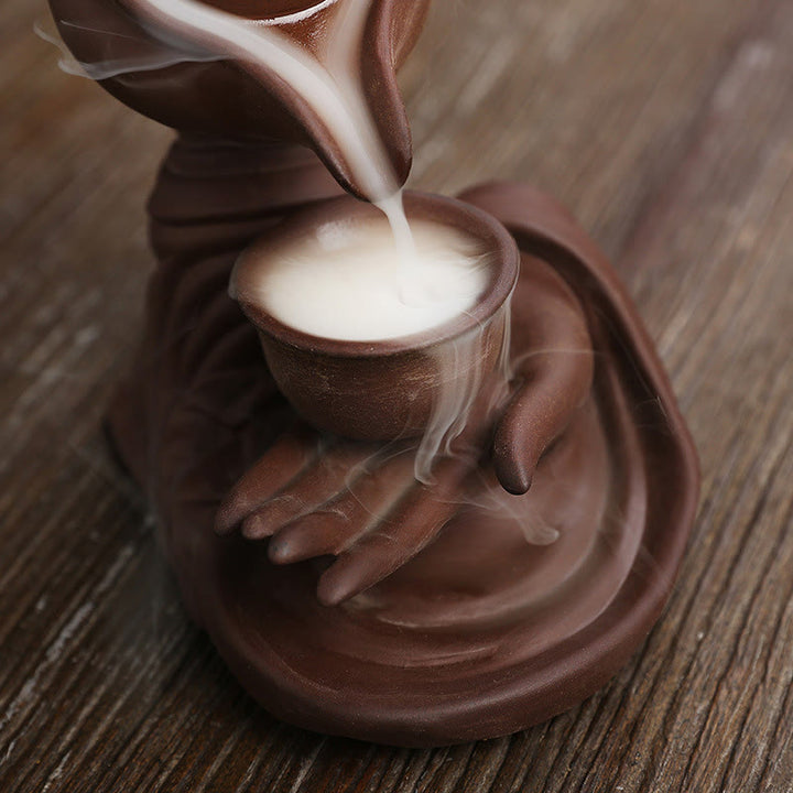 Buddha Stones Buddha Hand Holding Teapot Cup Ceramic Backflow Smoke Fountain Healing Incense Burner Decoration - image 18