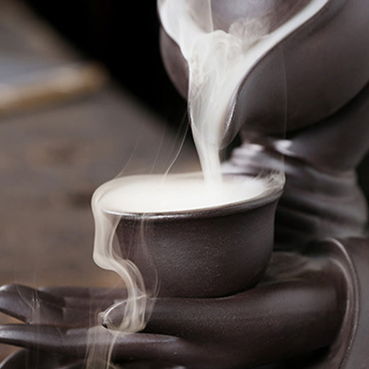 Buddha Stones Buddha Hand Holding Teapot Cup Ceramic Backflow Smoke Fountain Healing Incense Burner Decoration - image 6