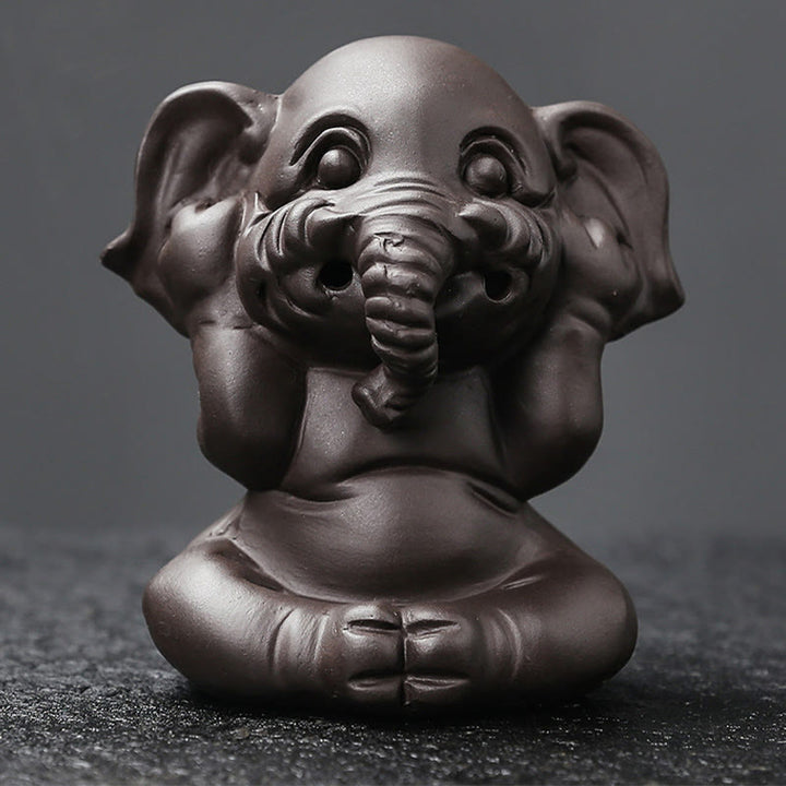 Buddha Stones Cute Elephant Purple Clay Backflow Smoke Fountain Peace Healing Incense Burner Decoration - image 20