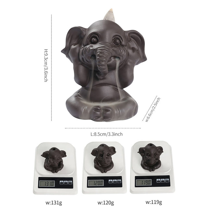 Buddha Stones Cute Elephant Purple Clay Backflow Smoke Fountain Peace Healing Incense Burner Decoration - image 4