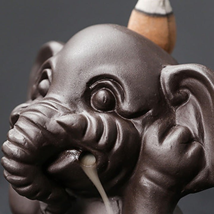 Buddha Stones Cute Elephant Purple Clay Backflow Smoke Fountain Peace Healing Incense Burner Decoration - image 22