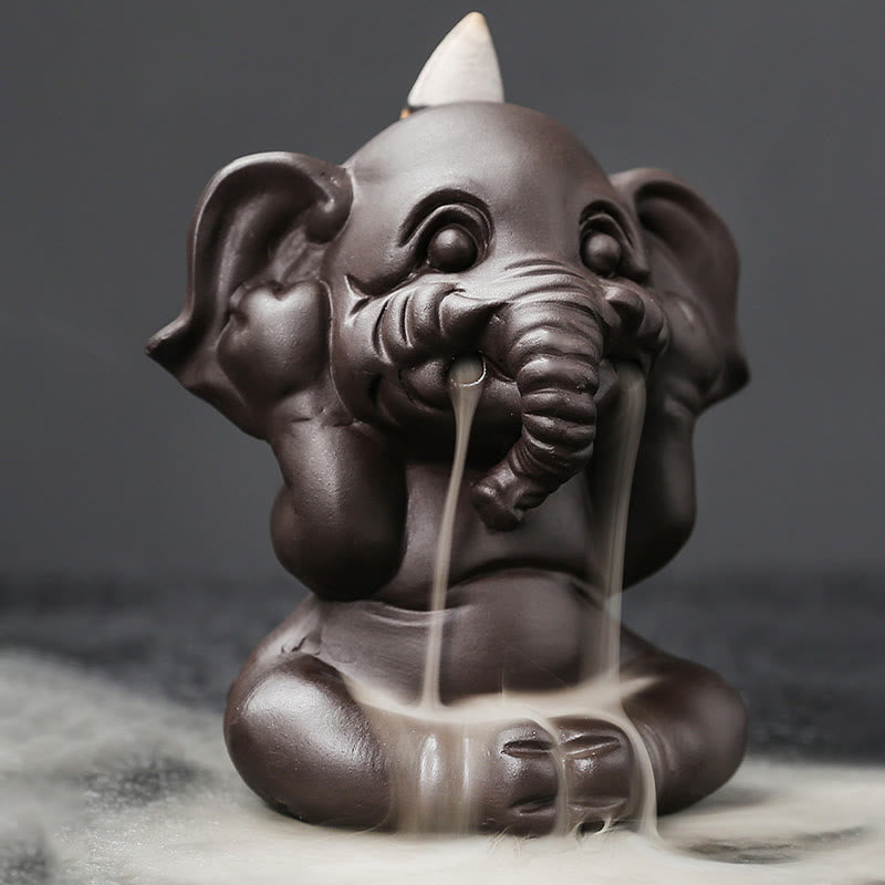 Buddha Stones Cute Elephant Purple Clay Backflow Smoke Fountain Peace Healing Incense Burner Decoration - image 16