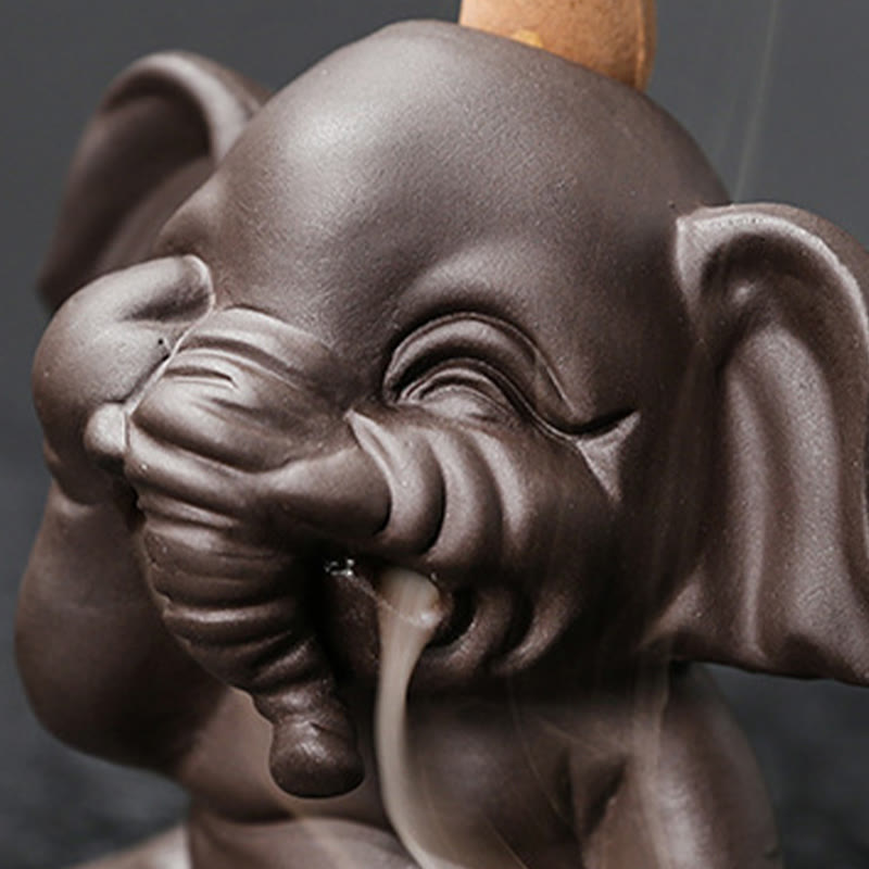 Buddha Stones Cute Elephant Purple Clay Backflow Smoke Fountain Peace Healing Incense Burner Decoration - image 10