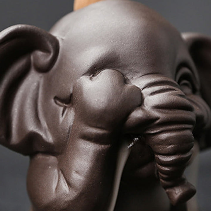 Buddha Stones Cute Elephant Purple Clay Backflow Smoke Fountain Peace Healing Incense Burner Decoration - image 11