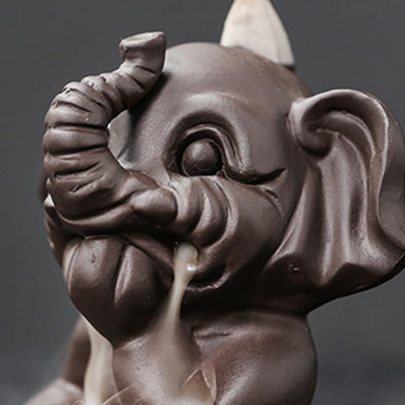 Buddha Stones Cute Elephant Purple Clay Backflow Smoke Fountain Peace Healing Incense Burner Decoration - image 31
