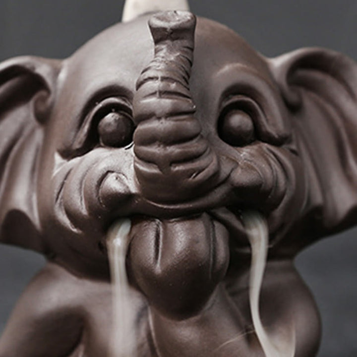 Buddha Stones Cute Elephant Purple Clay Backflow Smoke Fountain Peace Healing Incense Burner Decoration - image 30