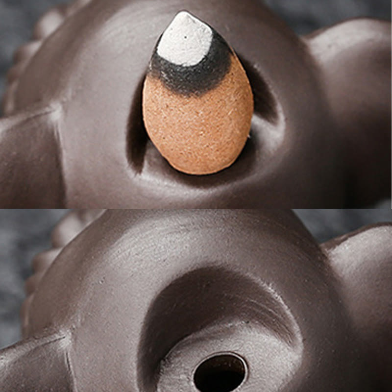 Buddha Stones Cute Elephant Purple Clay Backflow Smoke Fountain Peace Healing Incense Burner Decoration - image 26