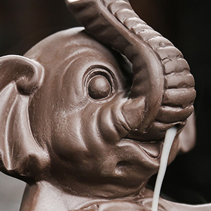 Buddha Stones Little Elephant Holding Leaf Purple Clay Backflow Smoke Fountain Healing Incense Burner Decoration - image 11