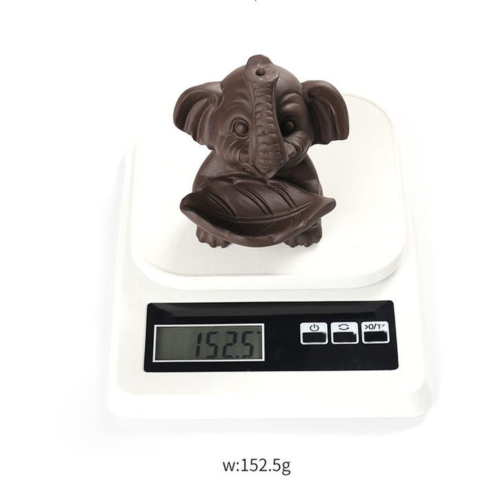 Buddha Stones Little Elephant Holding Leaf Purple Clay Backflow Smoke Fountain Healing Incense Burner Decoration - image 16